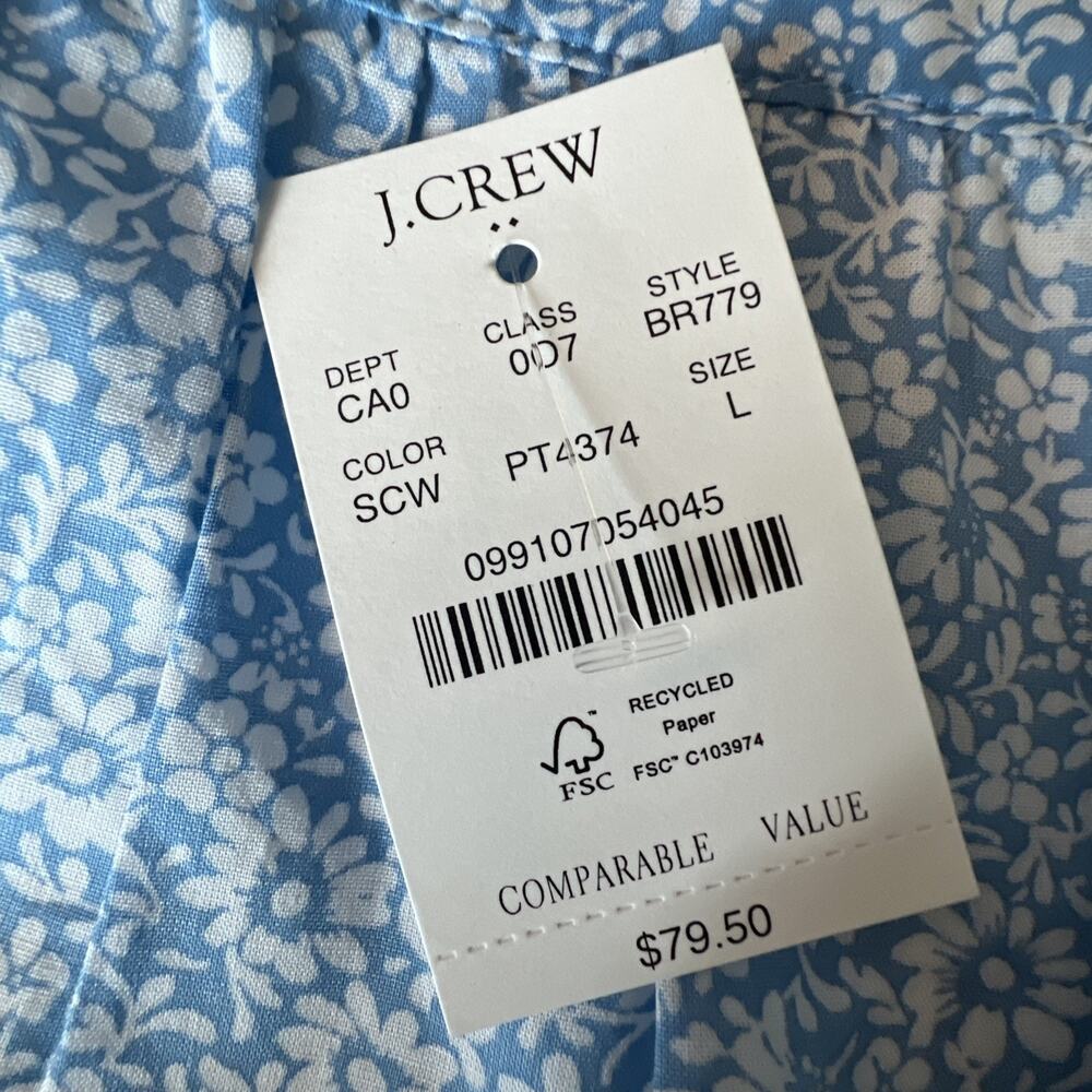 J. Crew Blue Large BR779 Cotton Floral Square neck Ruffle Top J- NWT - Picture 10 of 14